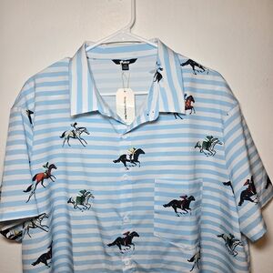 Mens XXL Short Sleeve Button Down Shirt Horse Jockey Kentucky Derby